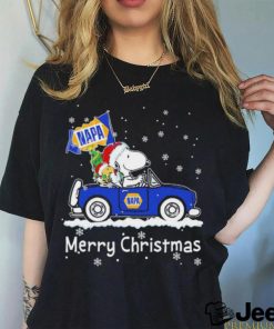 Snoopy and Woodstock drive car napa Merry Christmas shirt