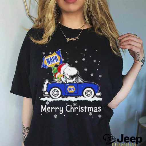 Snoopy and Woodstock drive car napa Merry Christmas shirt