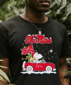 Snoopy and Woodstock driving car Ole Miss Christmas shirt