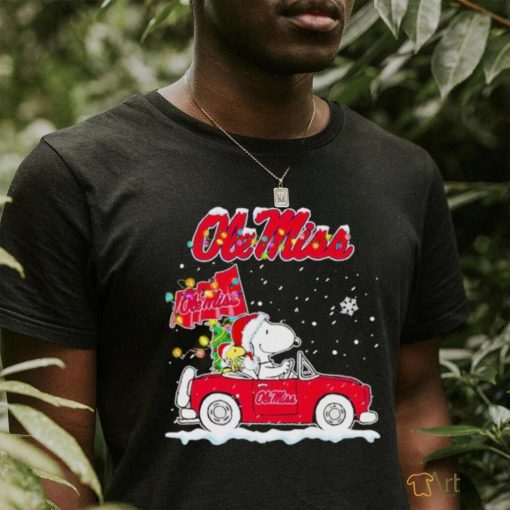 Snoopy and Woodstock driving car Ole Miss Christmas shirt