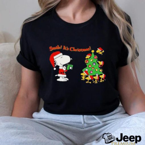 Snoopy and Woodstock hat santa pine tree smile It’s christmas shirt