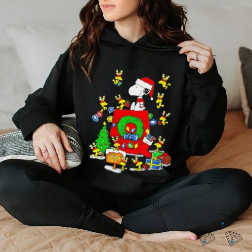 Snoopy and Woodstock on doghouse Merry Christmas shirt