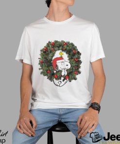 Snoopy santa and Woodstock pine wreath merry christmas shirt