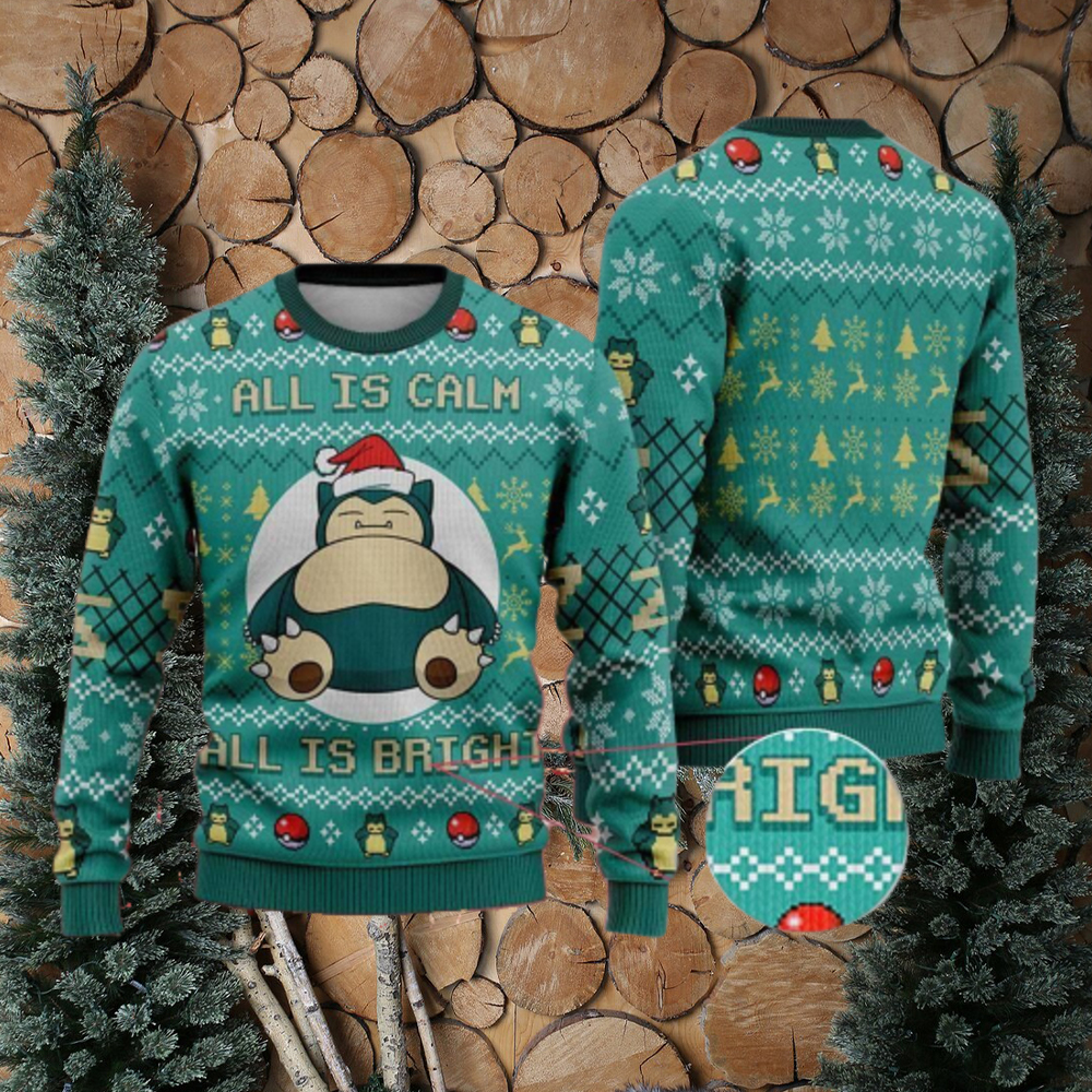 Snorlax All Is Calm Bright Ugly Christmas Sweater Sweatshirt Anime Xmas Pocket  Monster - teejeep