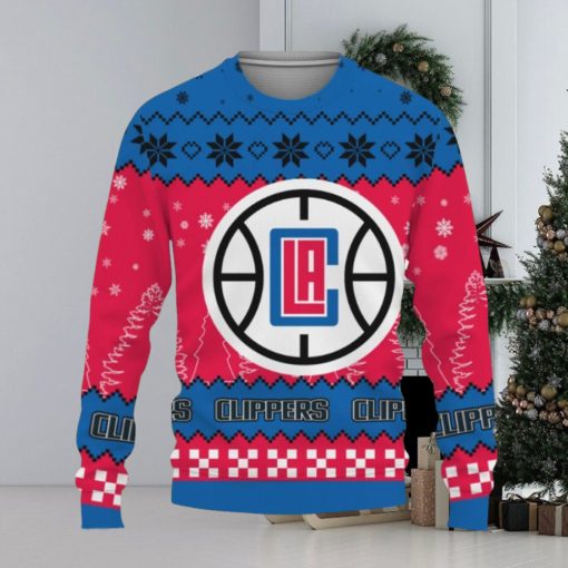 Snow Team Logo Los Angeles Clippers Gifts For Fan Christmas Tree Ugly Xmas Sweater AOP Gift Holidays