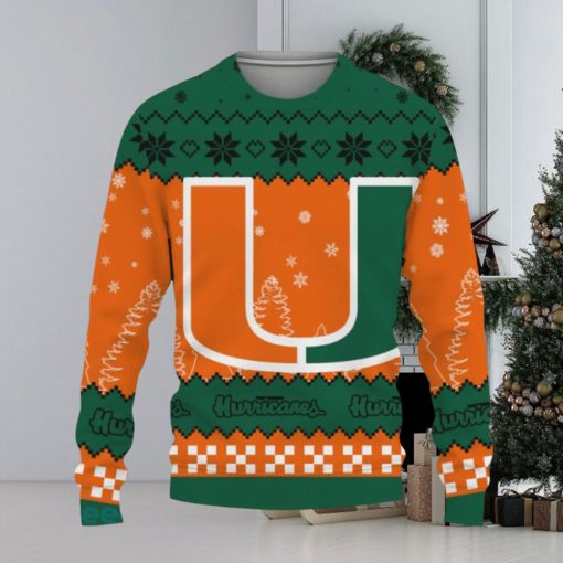 Snow Team Logo Miami Hurricanes Gifts For Fan Christmas Tree Ugly Christmas Sweater
