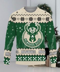 Snow Team Logo Milwaukee Bucks Gifts For Fan Christmas Tree Knitted Christmas Sweater