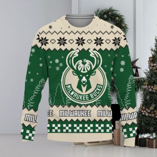 Snow Team Logo Milwaukee Bucks Gifts For Fan Christmas Tree Knitted Christmas Sweater