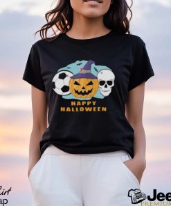 Soccer Halloween Spooky Skull and Pumpkin T Shirt