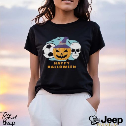 Soccer Halloween Spooky Skull and Pumpkin T Shirt