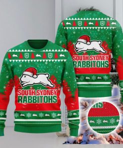 South Sydney Rabbitohs Logo Wearing Santa Hat 3D Ugly Christmas Sweater Christmas Gift Men And Women 2023 Sweater