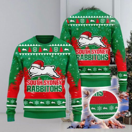 South Sydney Rabbitohs Logo Wearing Santa Hat 3D Ugly Christmas Sweater Christmas Gift Men And Women 2023 Sweater