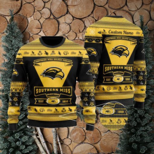 Southern Miss Golden Eagles Team Custom Name Ugly Christmas Sweater For Men And Women Sport Gift