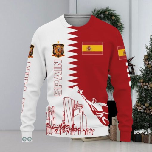 Spain Flag sport soccer team World Cup qatar champions football Knitted Christmas 3D Sweater