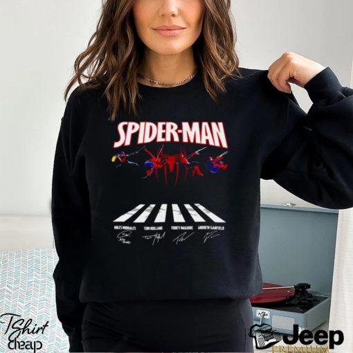 Spider Man Miles Morales Tom Holland Tobey Maguire Andrew Garfield Abbey Road signatures shirt