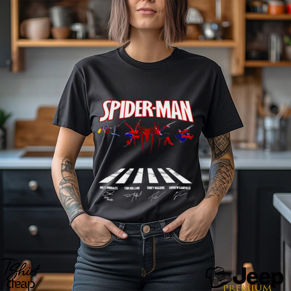 Spider Man Miles Morales Tom Holland Tobey Maguire Andrew Garfield Abbey Road  signatures shirt - teejeep