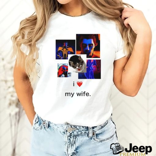 Spider Man Reveals and cat I love my wife shirt