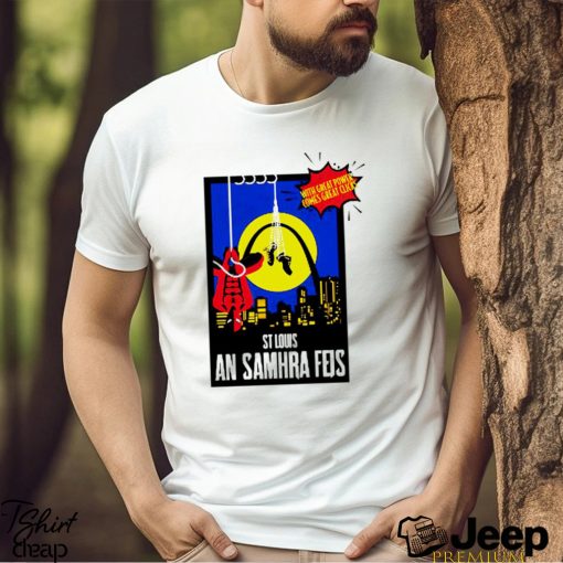 Spider Man with great power comes great cliens St Louis an Samhra Feis comic shirt