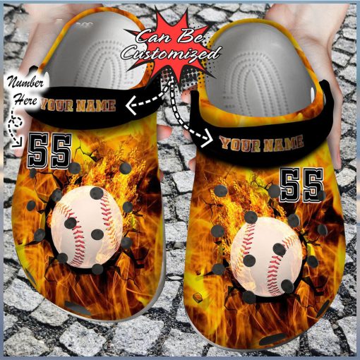 Sport Personalized Fire Baseball Crack Ball Overlays Clog Shoes