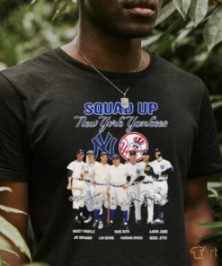 Squad up new york yankees mickey mantle babe ruth aaron judge signatures shirt