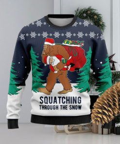 Squatching Through The Snow Knitted Xmas Navy Sweater