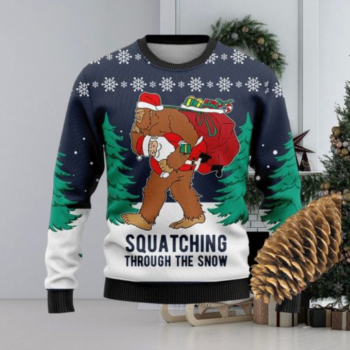 Squatching Through The Snow Knitted Xmas Navy Sweater