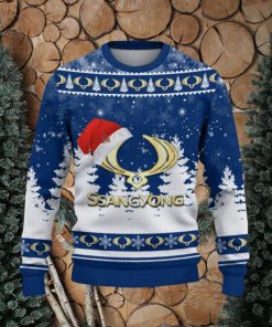SsangYong Motor Logo Wearing Santa Hat Trending Christmas Gift AOP Ugly Christmas Sweater Men Women Winter Gift