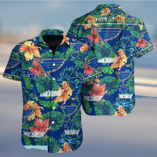 St Louis Blues NHL Custom Name Flower And Leaf Pattern Tropical Hawaiian Shirt