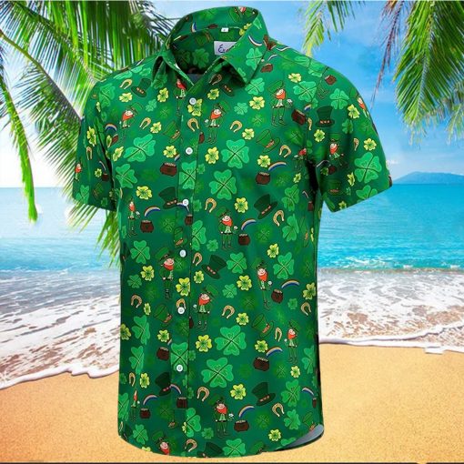 St  Patrick s Day Hawaiian Shirt for Men Irish Printed Casual Short Sleeve Button Down Beach Shirts