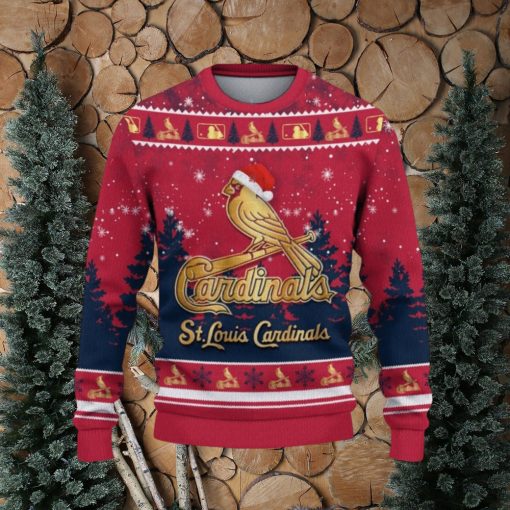 St. Louis Cardinals Logo Wearing Santa Hat Trending Christmas Gift AOP Ugly Christmas Sweater Men Women Winter Gift