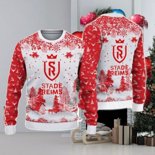 Stade de Reims Big Logo Pine Trees Big Fans Gift Christmas Sweater For Men And Women