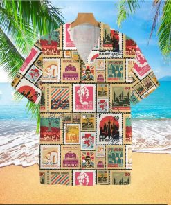 Stamps Cities World Vintage Travel Tropical Hawaiian Shirt For Men And Women