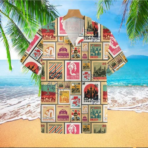 Stamps Cities World Vintage Travel Tropical Hawaiian Shirt For Men And Women