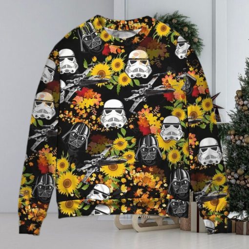 Star Wars Darth Vader Stormtrooper Helmet Autumn Wild Sunflowers Ugly Christmas Sweater