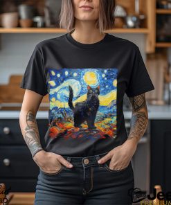 Starry Night cute Black Kitty cat lover art shirt