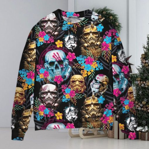 Starwars Stormtrooper Skull Tropical Neon Ugly Christmas Sweater