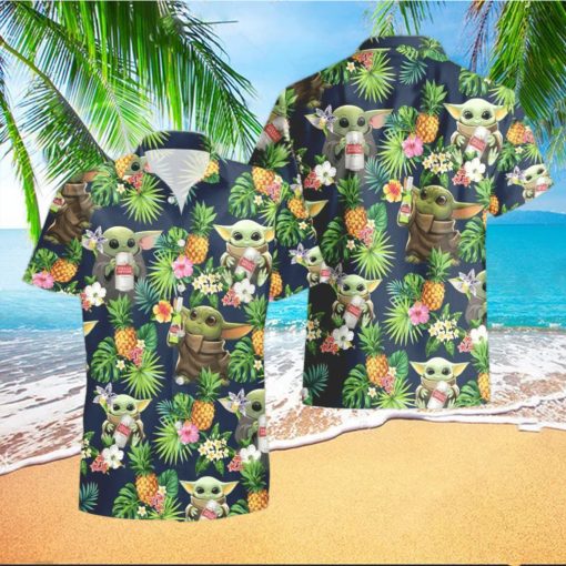 Stella Artois Beer Baby Yoda Tropical Flowery Funny Summer Beach Hawaiian Shirt And Shorts