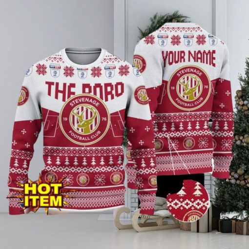 Stevenage FC Big Logo Custom Name 3D Ugly Christmas Sweater Christmas Gift For Big Fans