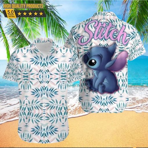 Stitch Blue Leaves Pattern Disney Cruise 2023 Disney Hawaiian Shirt