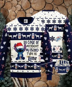 Stitch In Case Of Accident My Blood Type Is Miller Lite Ugly Christmas Sweater Gift For Christmas