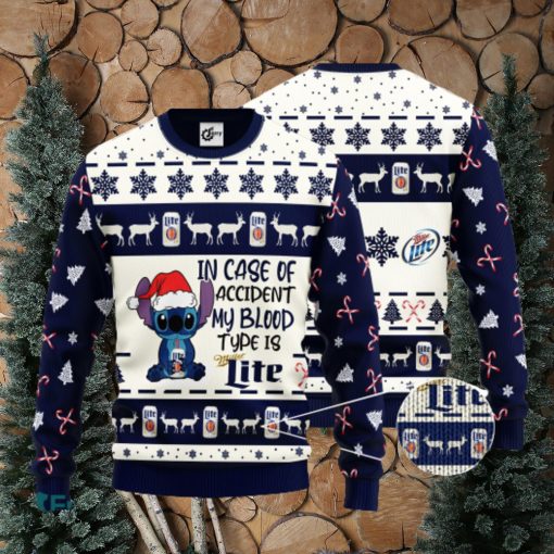 Stitch In Case Of Accident My Blood Type Is Miller Lite Ugly Christmas Sweater Gift For Christmas