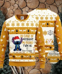 Stitch In Case Of Accident My Blood Type Is Veuve Clicquot Ugly Christmas Sweater Gift For Christmas