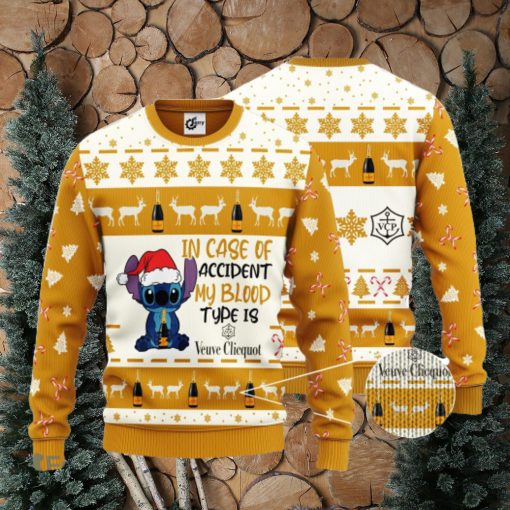 Stitch In Case Of Accident My Blood Type Is Veuve Clicquot Ugly Christmas Sweater Gift For Christmas