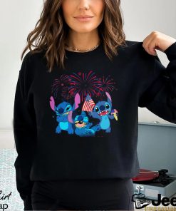 Stitch Red Blue Fireworks Happy 4th Of July 2023 Tshirt