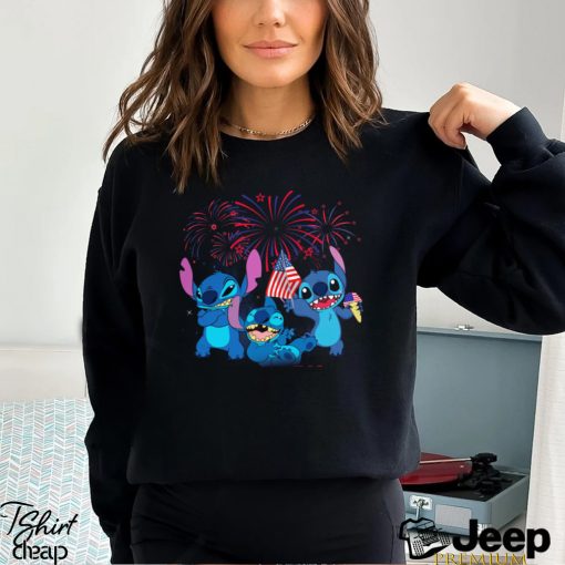 Stitch Red Blue Fireworks Happy 4th Of July 2023 Tshirt