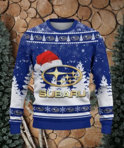 Subaru Logo Wearing Santa Hat Trending Christmas Gift AOP Ugly Christmas Sweater Men Women Winter Gift