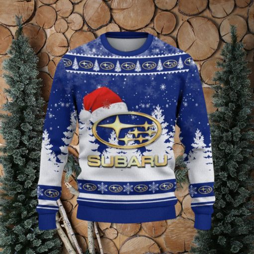 Subaru Logo Wearing Santa Hat Trending Christmas Gift AOP Ugly Christmas Sweater Men Women Winter Gift