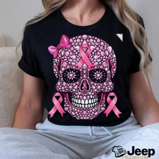 Sugar Skull Pink Ribbon Breast Cancer Awareness T Shirt