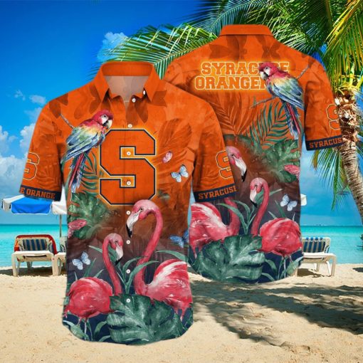 Summer Aloha NCAA Syracuse Orange Hawaiian Shirt Pink Flamingo And Palm Leaves