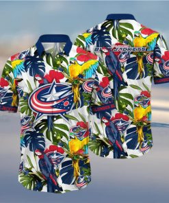 Summer Aloha NHL Columbus Blue Jackets Hawaiian Shirt Birds And Palm Leaves hawaiian shirt